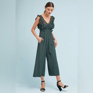 Tracy Reese for Anthropologie Petite Jemma Lace Jumpsuit – Dark Emerald Green